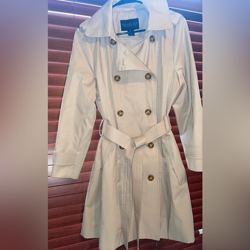 Rachel Zoe Lined Tie Belt Trench Coat - Brand New. Large. Removable Hood